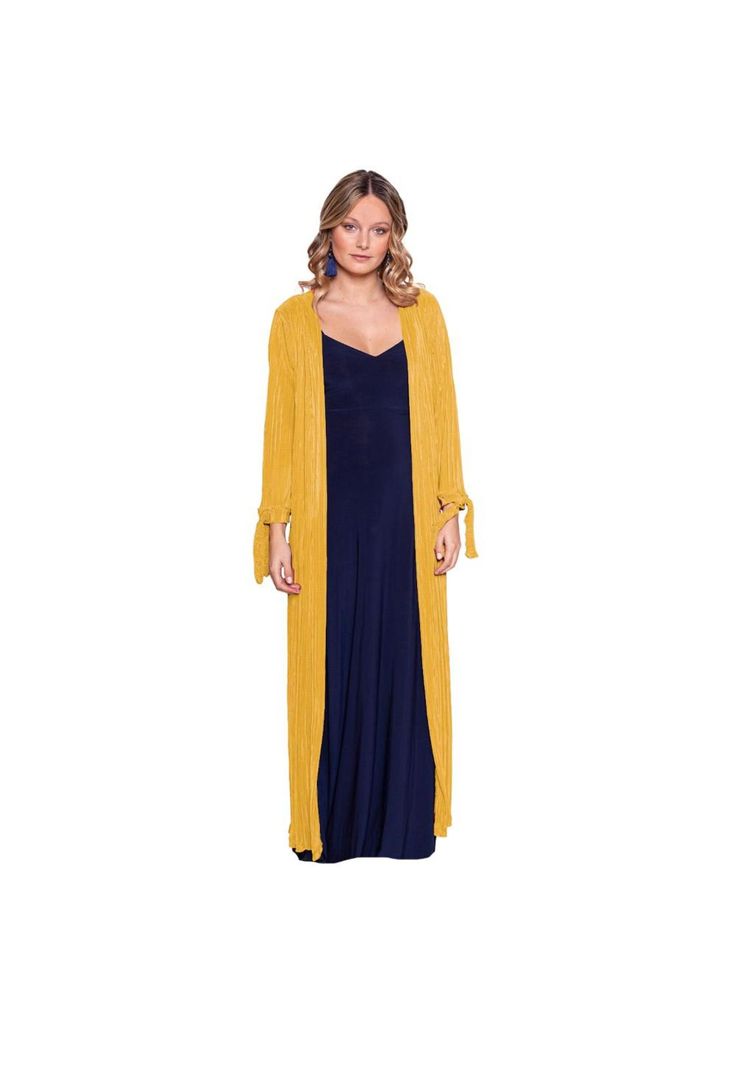 Tapado Kimono Largo Verona Mostaza Plisado Maria Paskaro-0