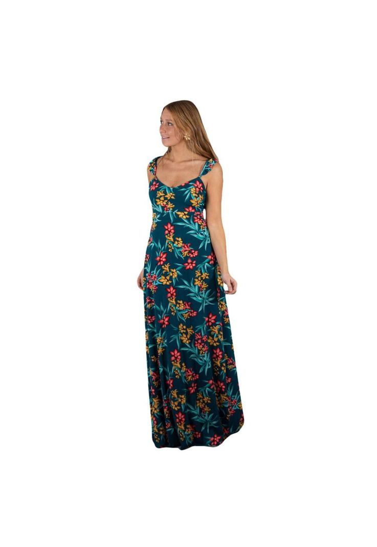 Vestido Largo Jaipur Turquesa Flores Coral Vuelitos Maria Paskaro-0