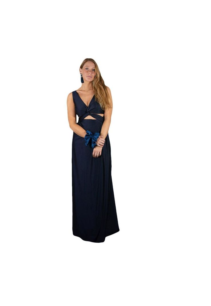 Vestido Largo Algarve Azul Marino Lycra Dupont Maria Paskaro-0