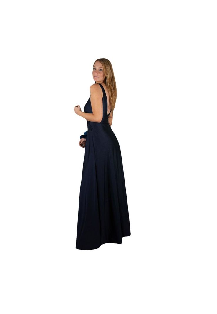 Vestido Largo Algarve Azul Marino Lycra Dupont Maria Paskaro-1