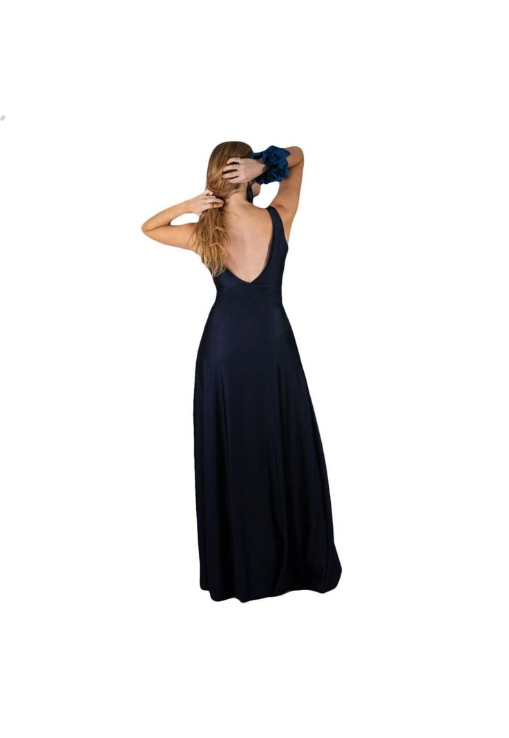 Vestido Largo Algarve Azul Marino Lycra Dupont Maria Paskaro-2
