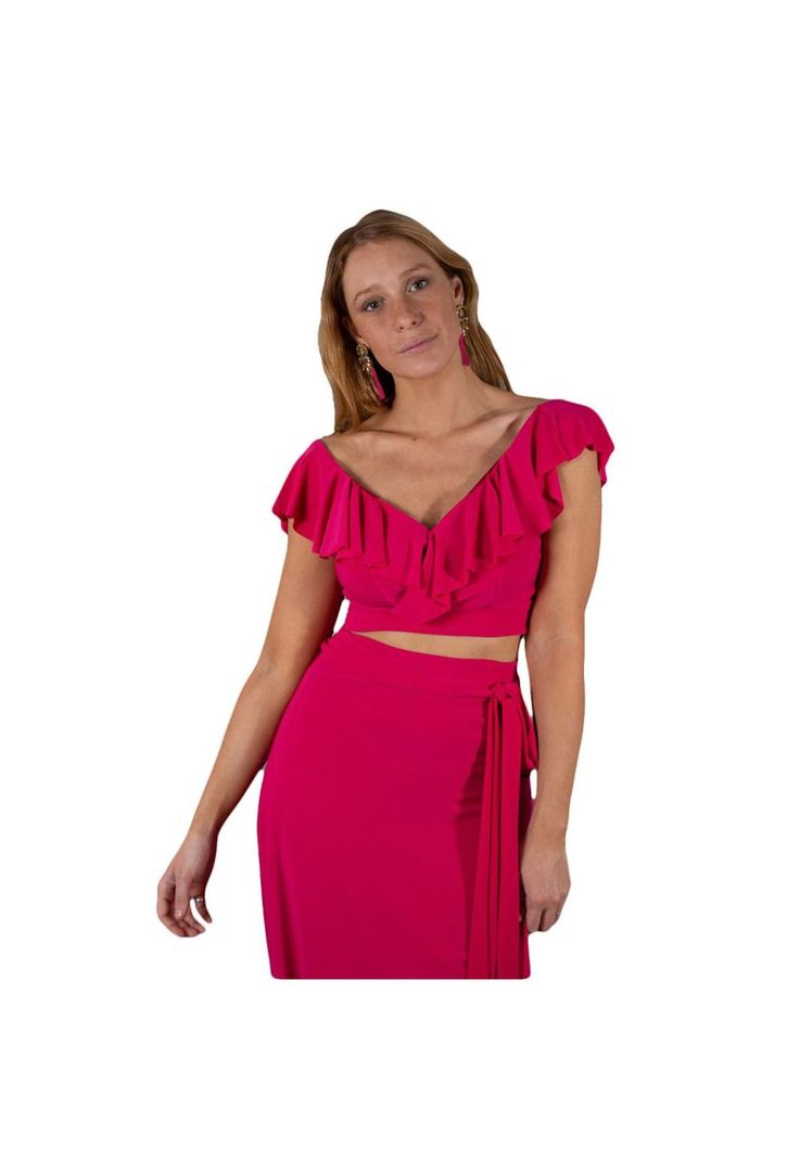 Conjunto Marken Fucsia Lycra Falda Lazo Maria Paskaro-1