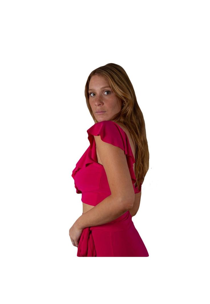 Conjunto Marken Fucsia Lycra Falda Lazo Maria Paskaro-3