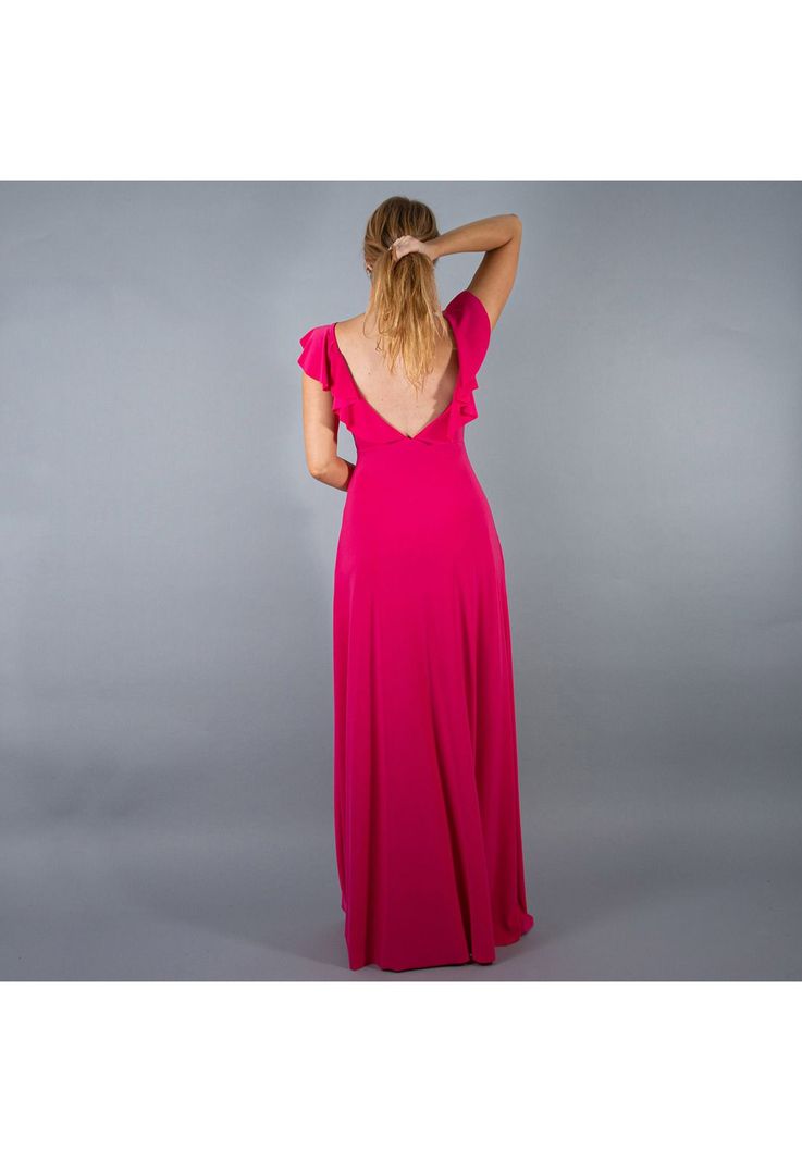 Vestido Largo Marken Fucsia Lycra Vuelo Grande Maria Paskaro-3