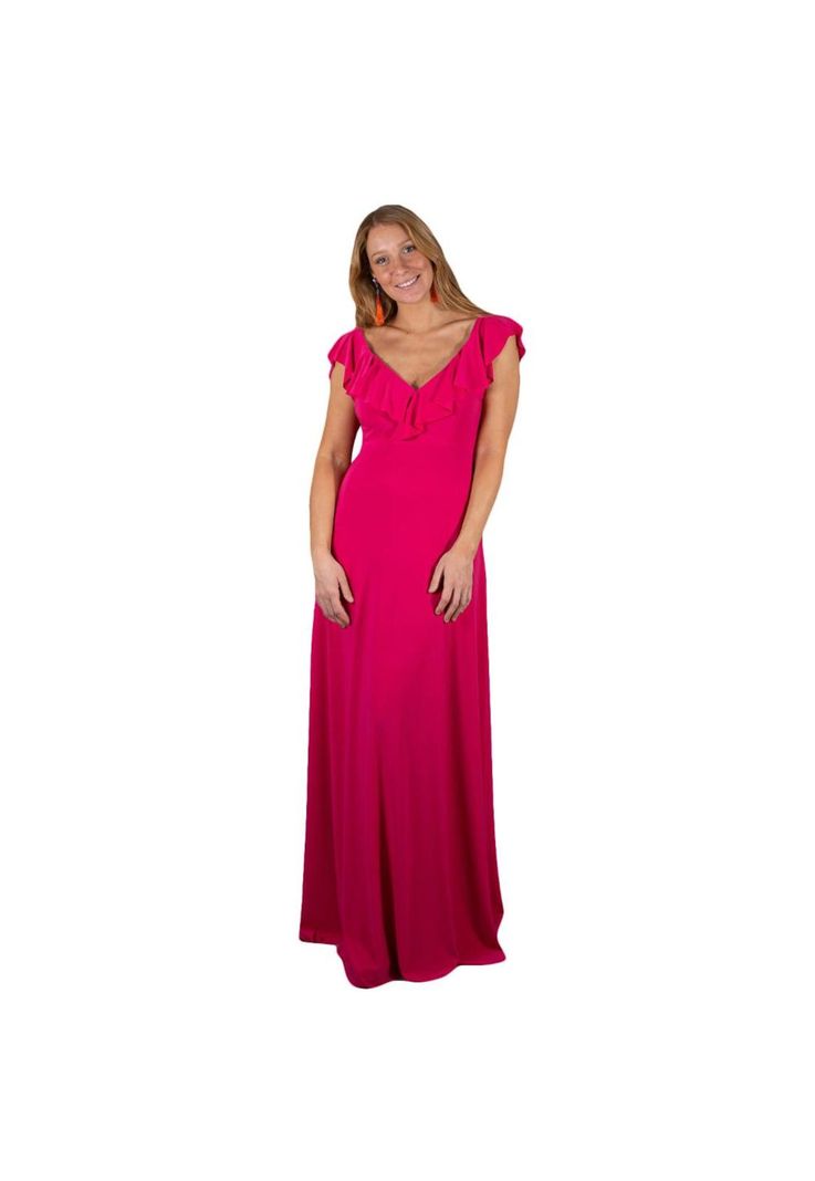 Vestido Largo Marken Fucsia Lycra Vuelo Grande Maria Paskaro-0