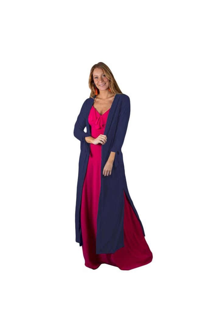 Tapado Kimono Largo Verona Azul Marino Plisado Maria Paskaro-0