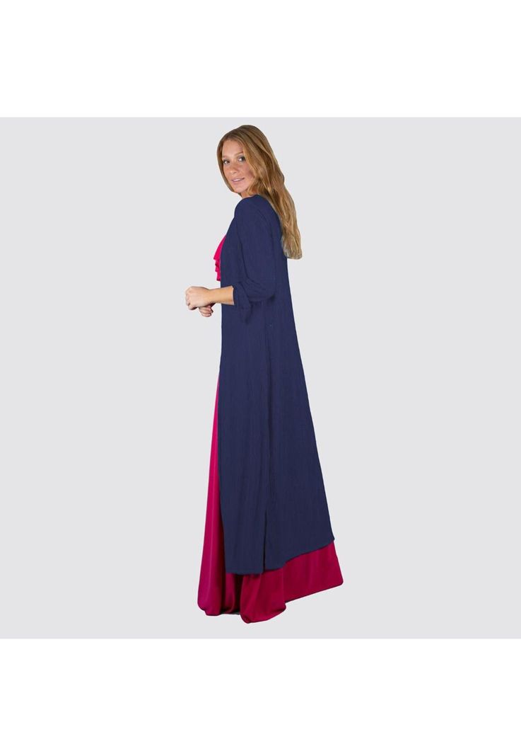 Tapado Kimono Largo Verona Azul Marino Plisado Maria Paskaro-1