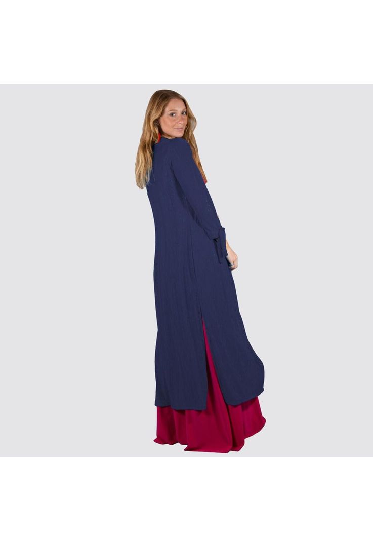 Tapado Kimono Largo Verona Azul Marino Plisado Maria Paskaro-2