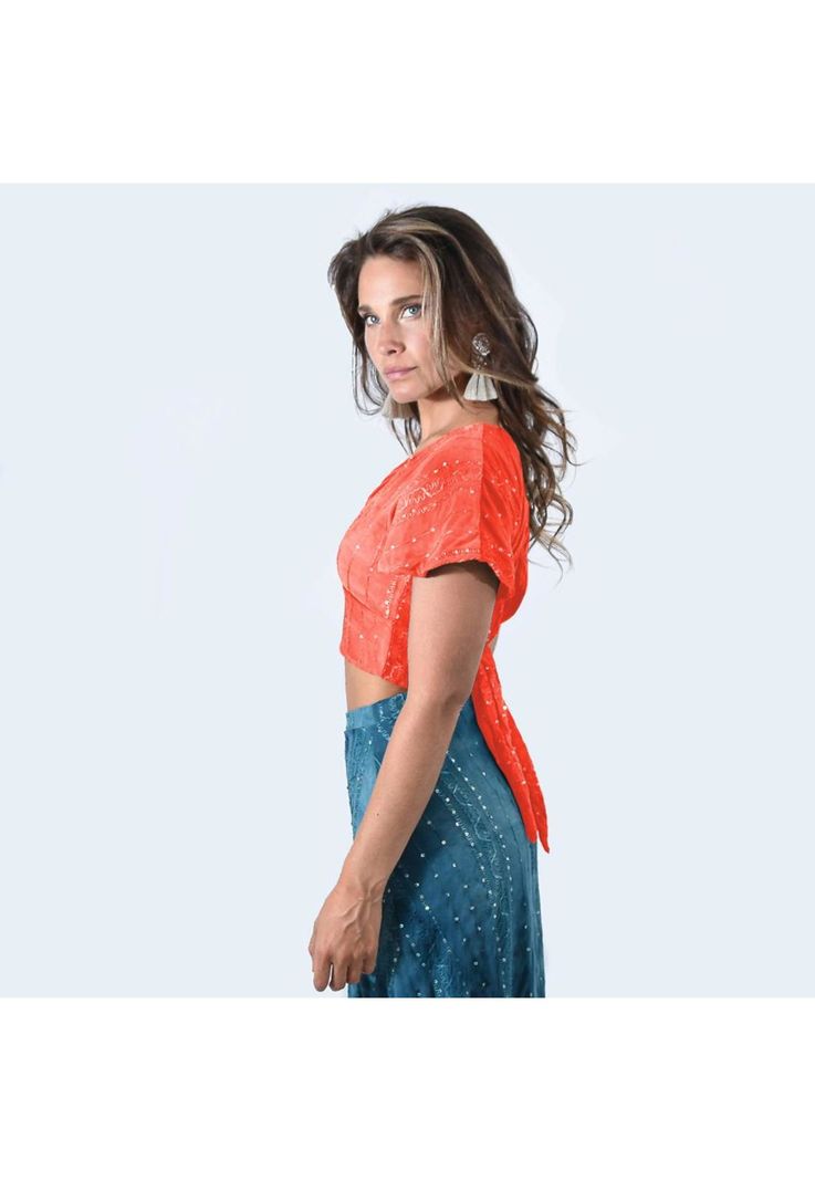 Peto Roma Coral Lentejuelas Lycra Maria Paskaro-1