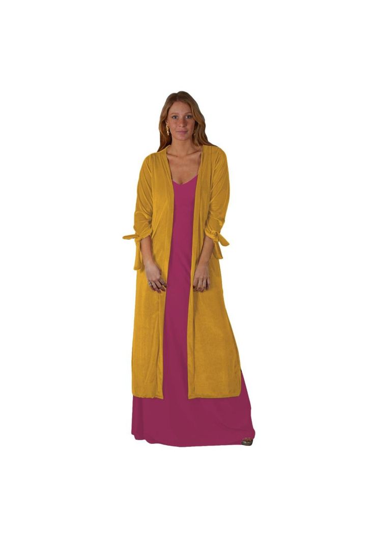 Tapado Kimono Largo Verona Mostaza Terciopelo Maria Paskaro-0