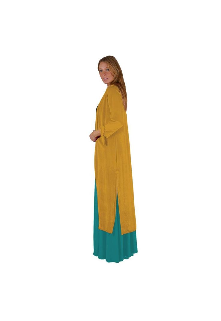 Tapado Kimono Largo Verona Mostaza Terciopelo Maria Paskaro-1