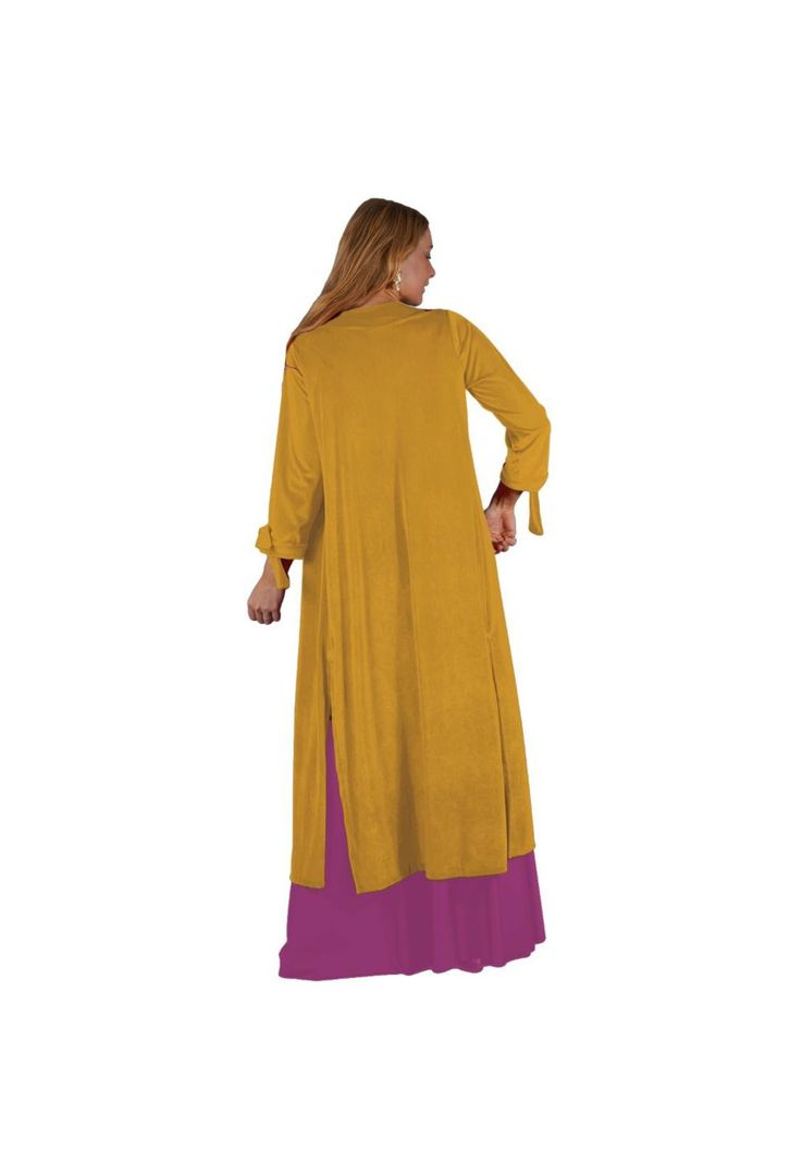 Tapado Kimono Largo Verona Mostaza Terciopelo Maria Paskaro-2