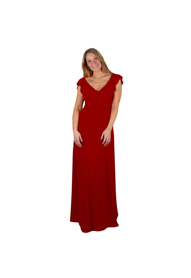 Vestido Largo Marken Rojo Italiano Lycra Vuelo Grande Maria Paskaro-0