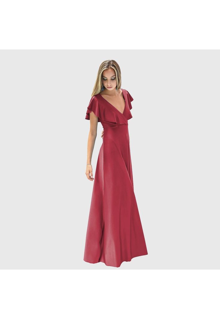 Vestido Largo Marken Rojo Italiano Lycra Vuelo Grande Maria Paskaro-2