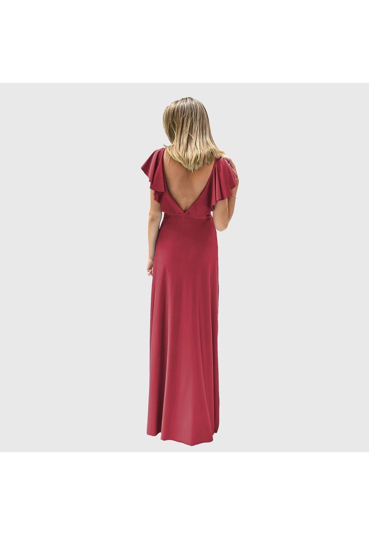 Vestido Largo Marken Rojo Italiano Lycra Vuelo Grande Maria Paskaro-3