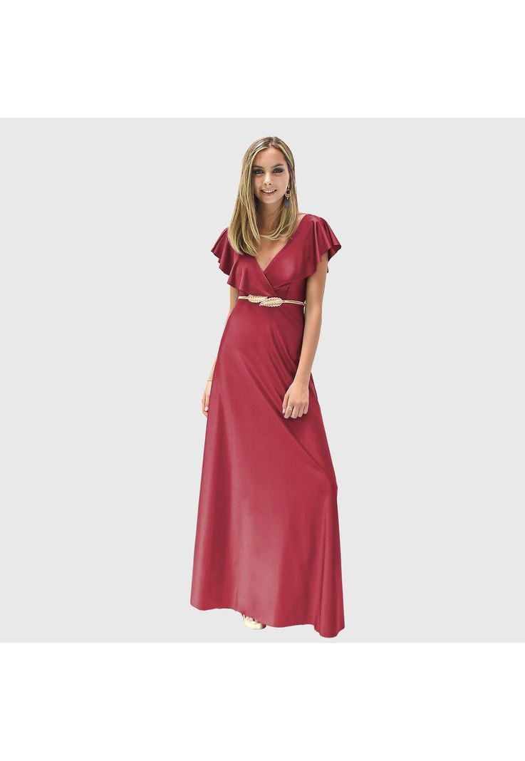 Vestido Largo Marken Rojo Italiano Lycra Vuelo Grande Maria Paskaro-4