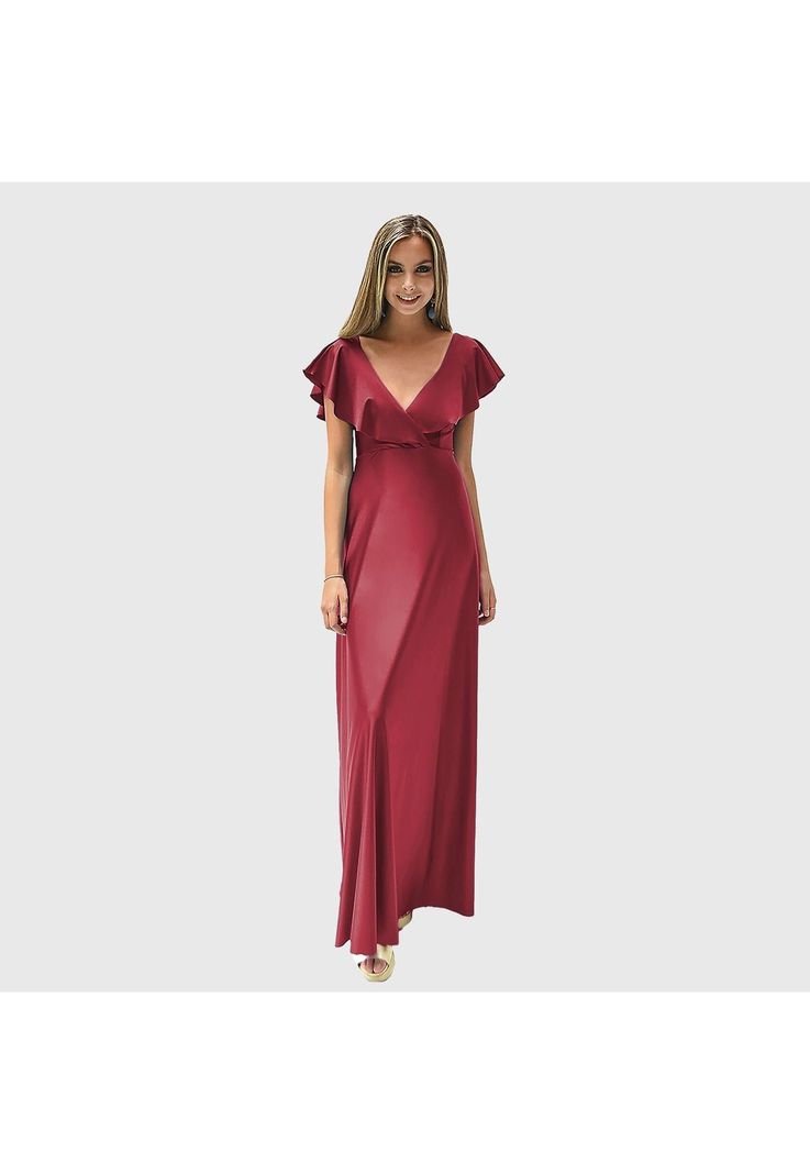 Vestido Largo Marken Rojo Italiano Lycra Vuelo Grande Maria Paskaro-5
