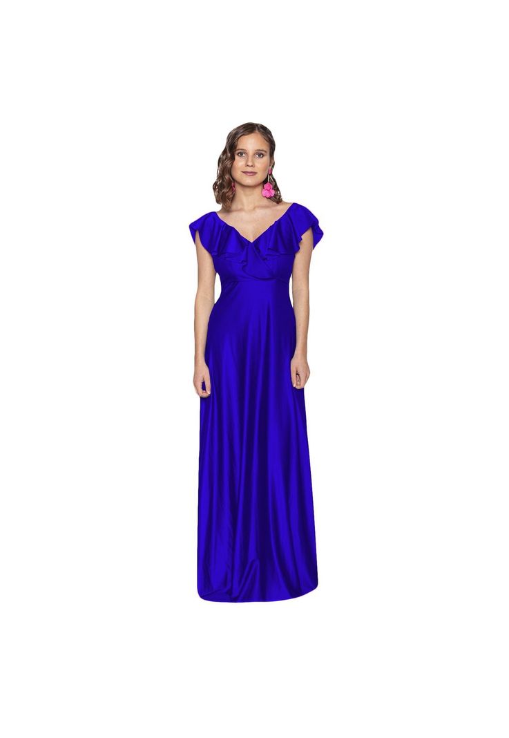 Vestido Largo Marken Azulino Lycra Dupont Maria Paskaro-0
