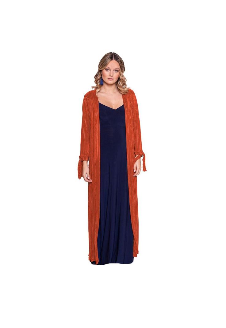 Tapado Kimono Largo Verona Terracota Plisado Maria Paskaro-0