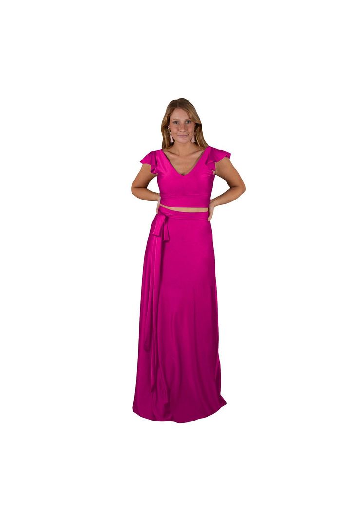 Conjunto Lima Magenta Lycra Dupont Falda Lazo Maria Paskaro-0