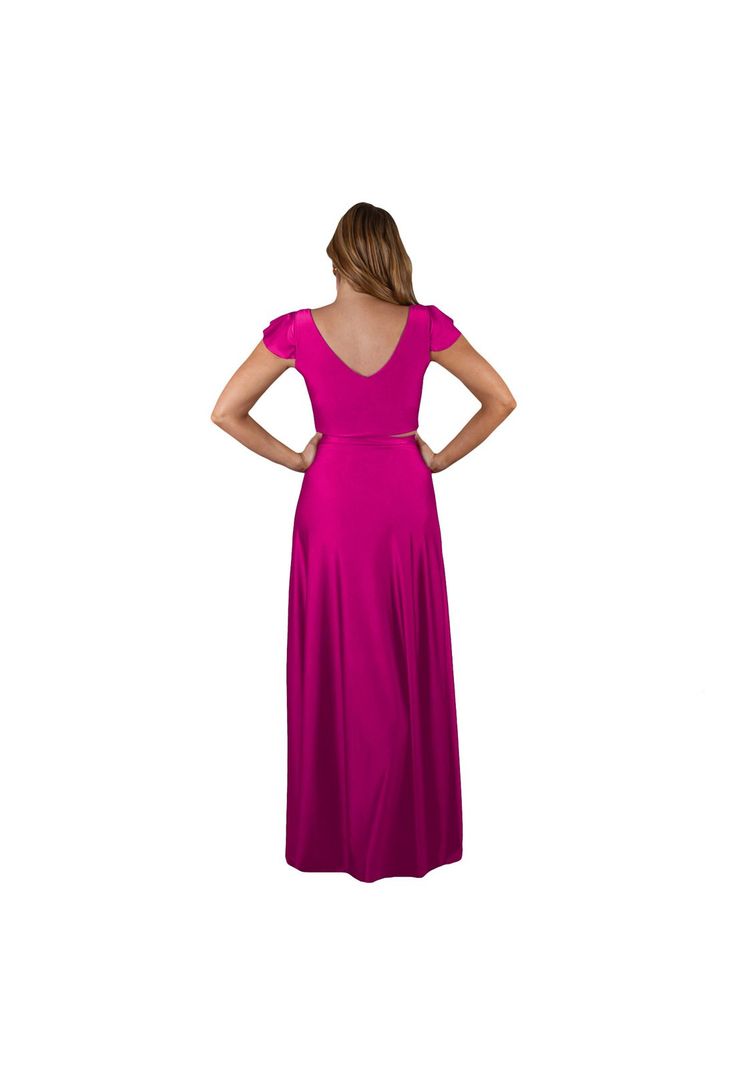 Conjunto Lima Magenta Lycra Dupont Falda Lazo Maria Paskaro-2