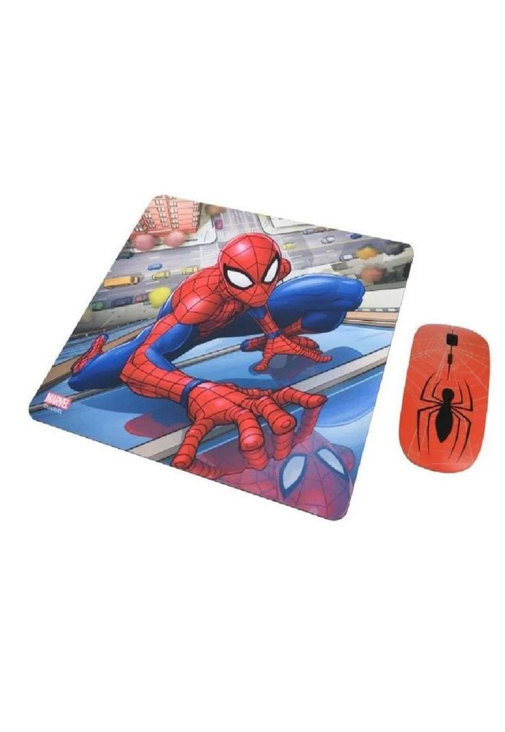 Kit Mouse Óptico Inalámbrico + Mousepad 1600DPI Marvel Spiderman -0