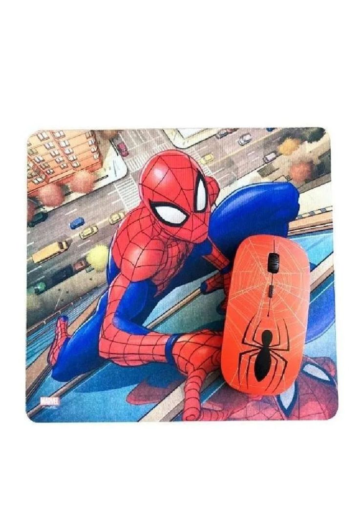 Kit Mouse Óptico Inalámbrico + Mousepad 1600DPI Marvel Spiderman -1