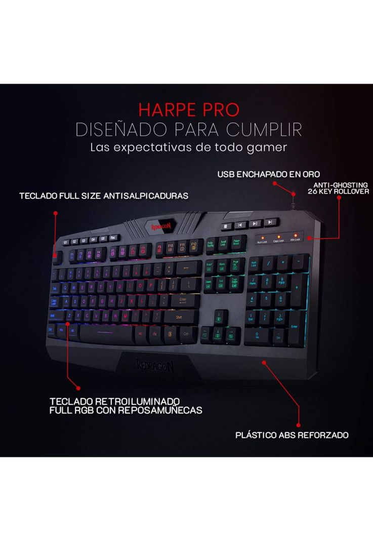 Teclado Gamer Mecánico Redragon Harpe Pro RGB / QWERTY / Anti-Ghosting-3