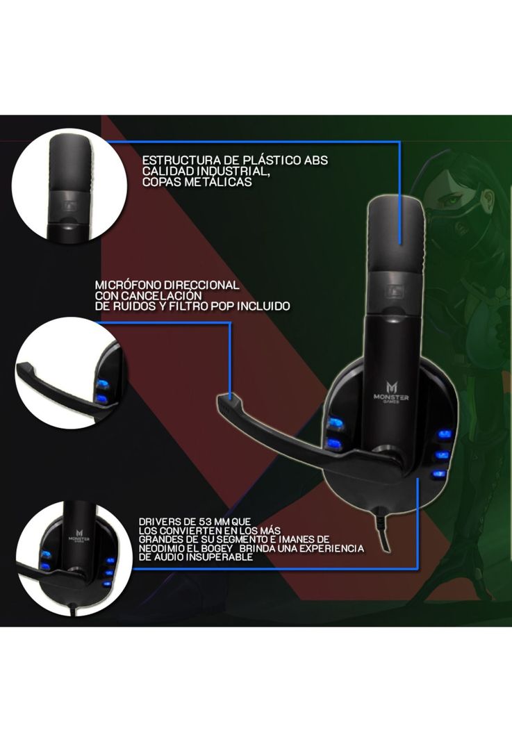 Audífonos Monster Gamer Bogey Games RGB Over-Ear-3