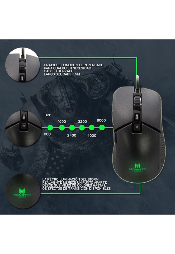 Mouse Gamer Storm Monster Games 6 Botones 800 DPI-3