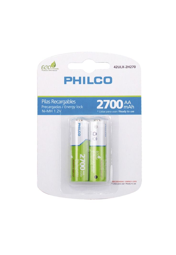 Pilas Recargables Philco Blister 2 Pre-Cargadas AA 2700 Mah-0
