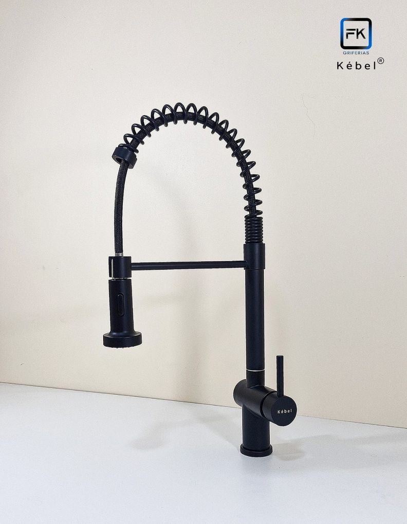 Llave Monomando Lavaplatos Resorte Prof Retráctil Kébel Black FK-2