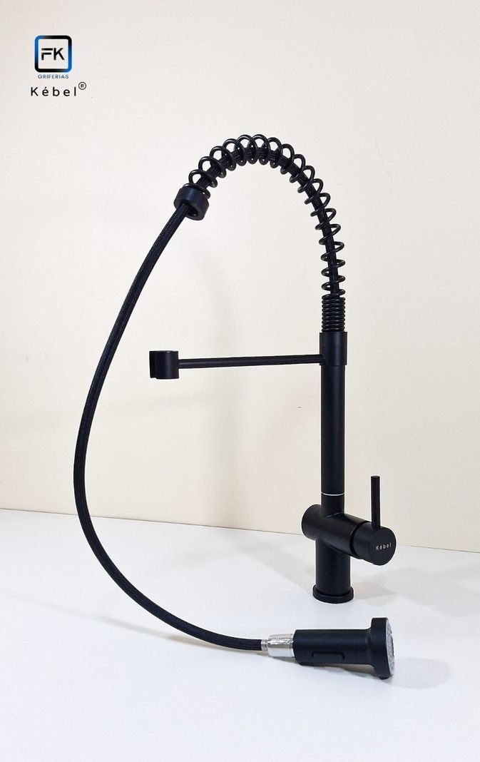 Llave Monomando Lavaplatos Resorte Prof Retráctil Kébel Black FK-3
