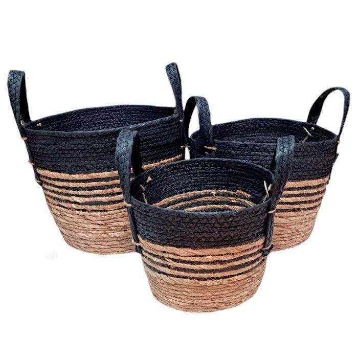 Canasto Redondo Natural y Negro Set de 3-0