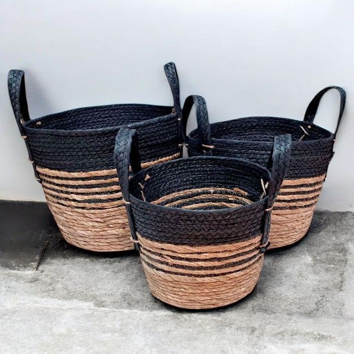 Canasto Redondo Natural y Negro Set de 3-2