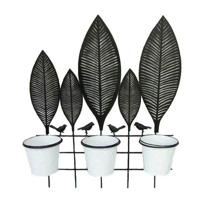 Macetero Hojas Blanco y Negro