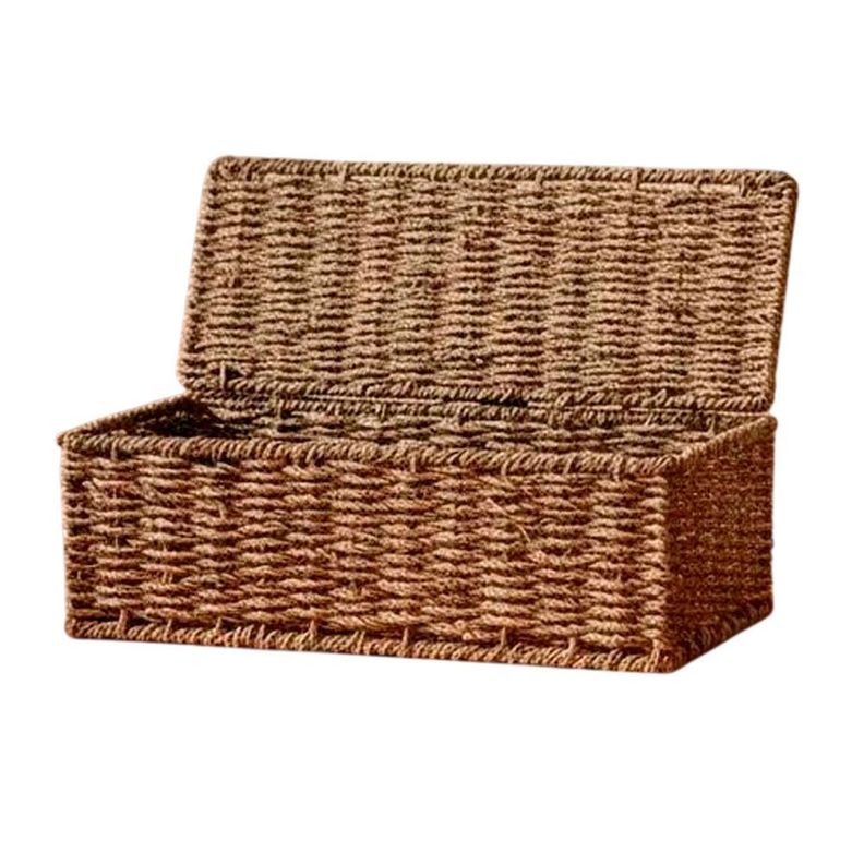 Canasto Organizador Hogar Con Tapa 38x14x13 Cm Cafe