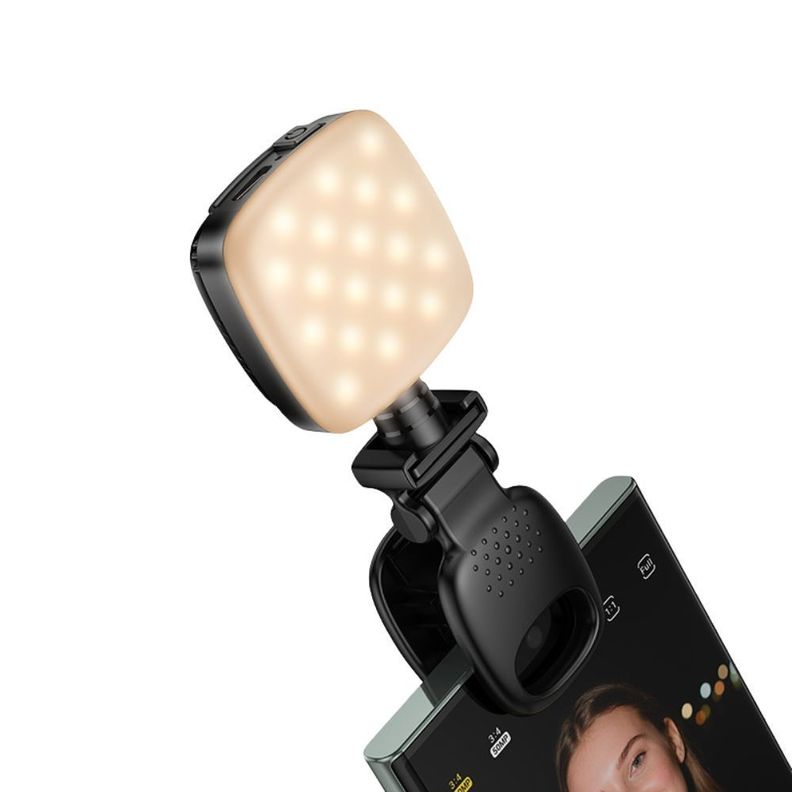 Luz Led Blanca Y Calida Regulable Portatil Para Telefono Negro