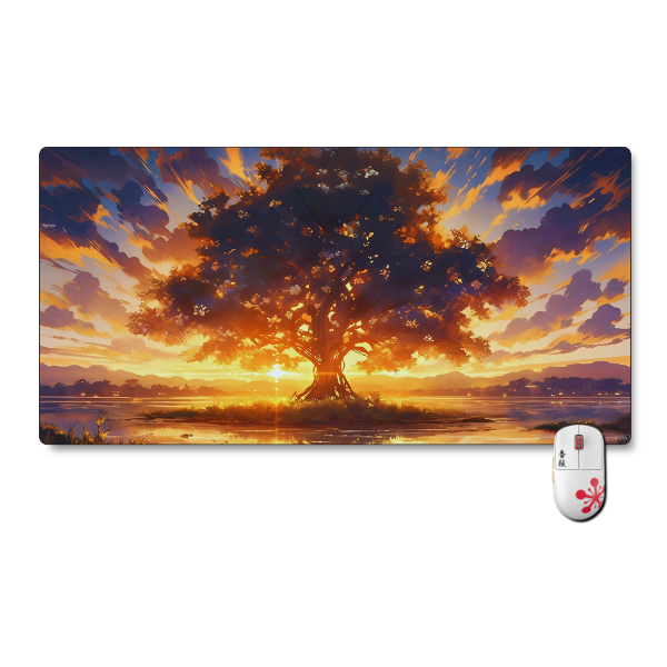 Mousepad Arte Digital 80x40 cm Arbol al Atardecer Waterproof