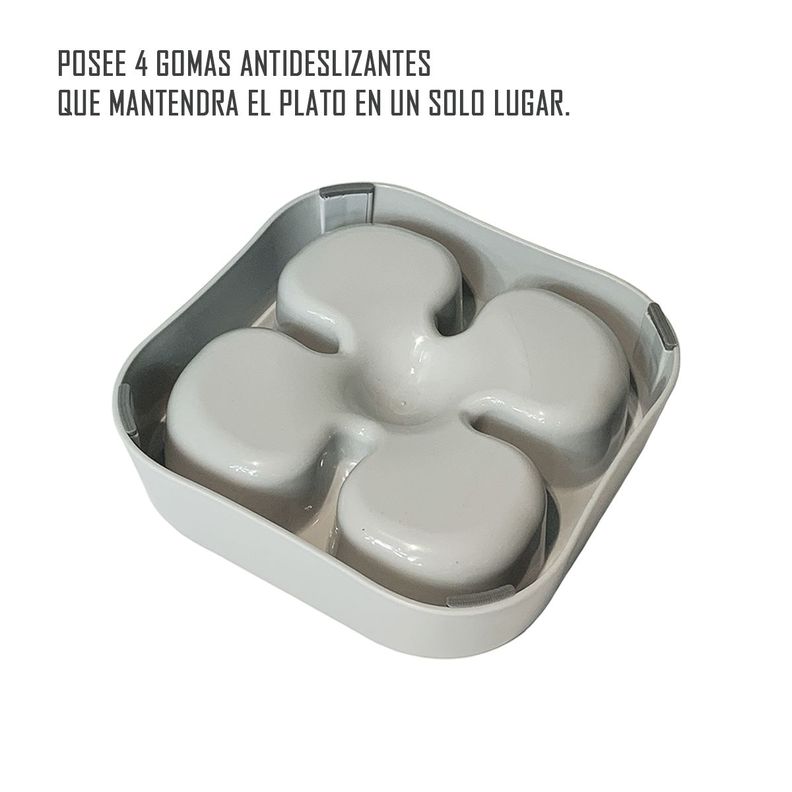Plato Simple Para Mascota Forma De Trébol Anti Ansiedad Gris-1