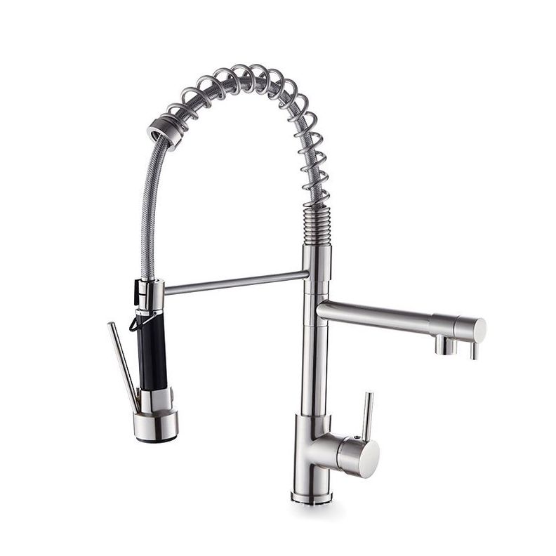 Llave Grifería Lavaplatos Doble Cuello Cisne Flexible Cocina Tap01 Plateado-0