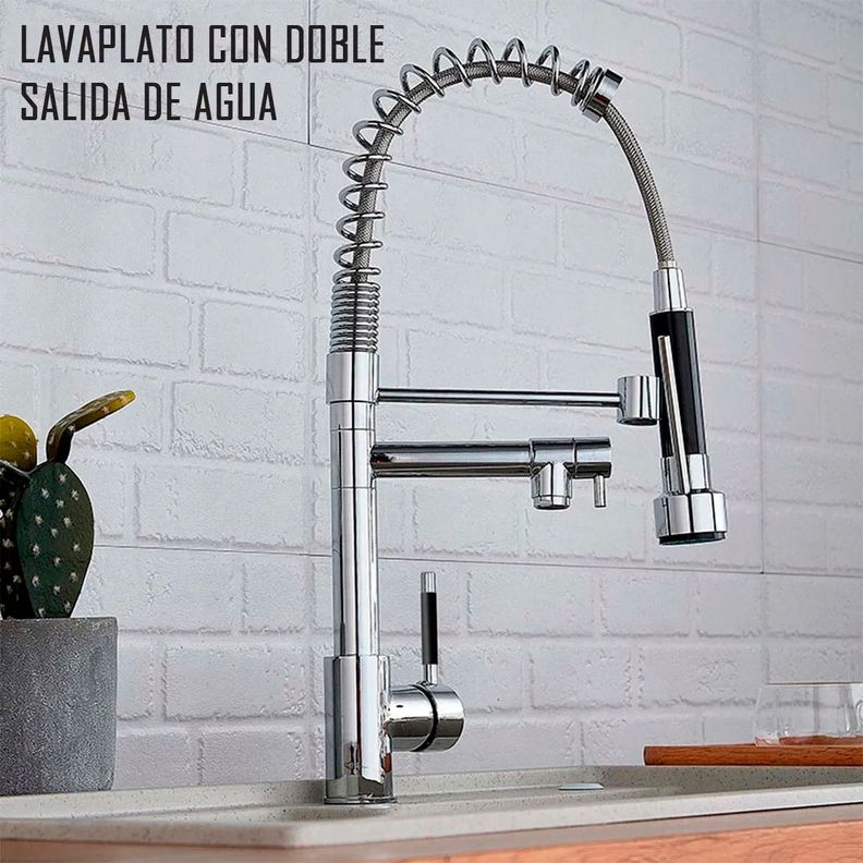 Llave Grifería Lavaplatos Doble Cuello Cisne Flexible Cocina Tap01 Plateado-1