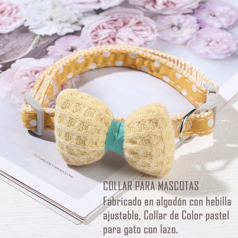 Collar De Algodon Lazo Para Mascotas Pequeñas Gato Y Perro Amarillo-2