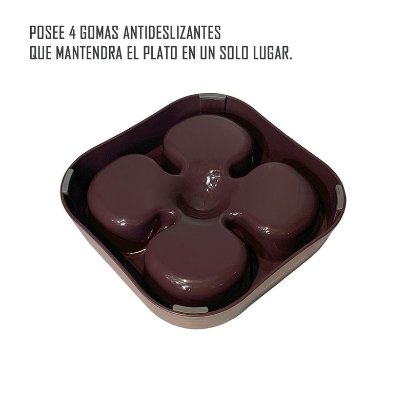 Plato Simple Para Mascota Forma De Trébol Anti Ansiedad Cafe-1