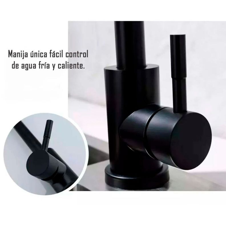 Llave Grifería Lavaplatos Cuello Simple Negro Monomando Tap10-3