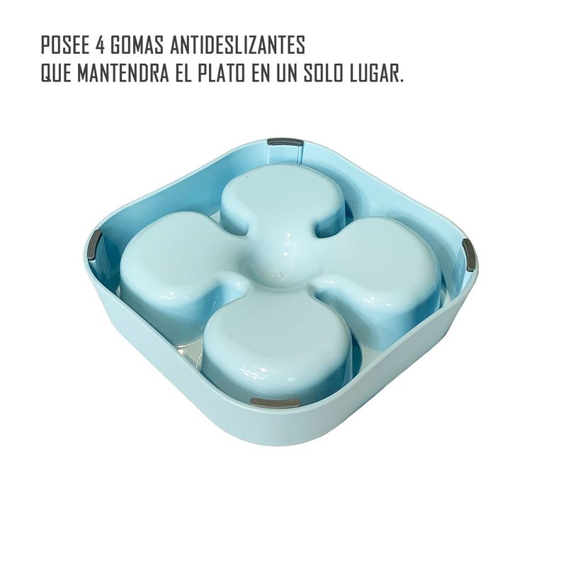 Plato Simple Para Mascota Forma De Trébol Anti Ansiedad Azul-1