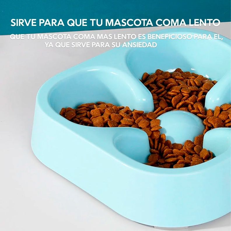 Plato Simple Para Mascota Forma De Trébol Anti Ansiedad Azul-2