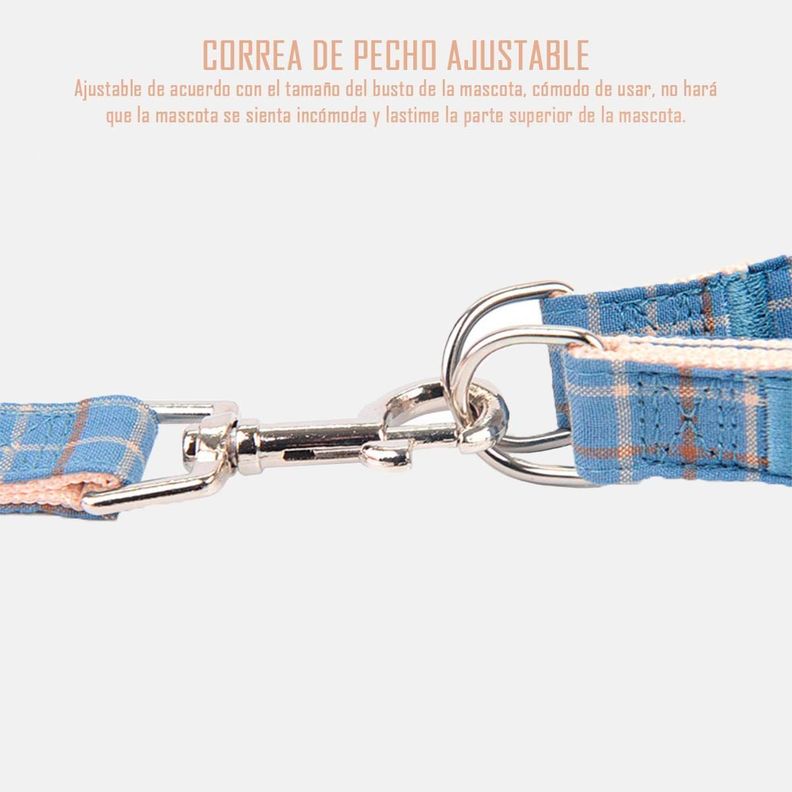 Arnes Pechera + Correa Tela Azul Resistente Mascotas Perros Gatos-3