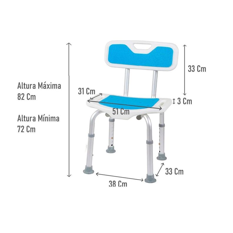 Silla De Ducha Baño Aluminio Base Reforzada Y Antideslizante 201D-1-4