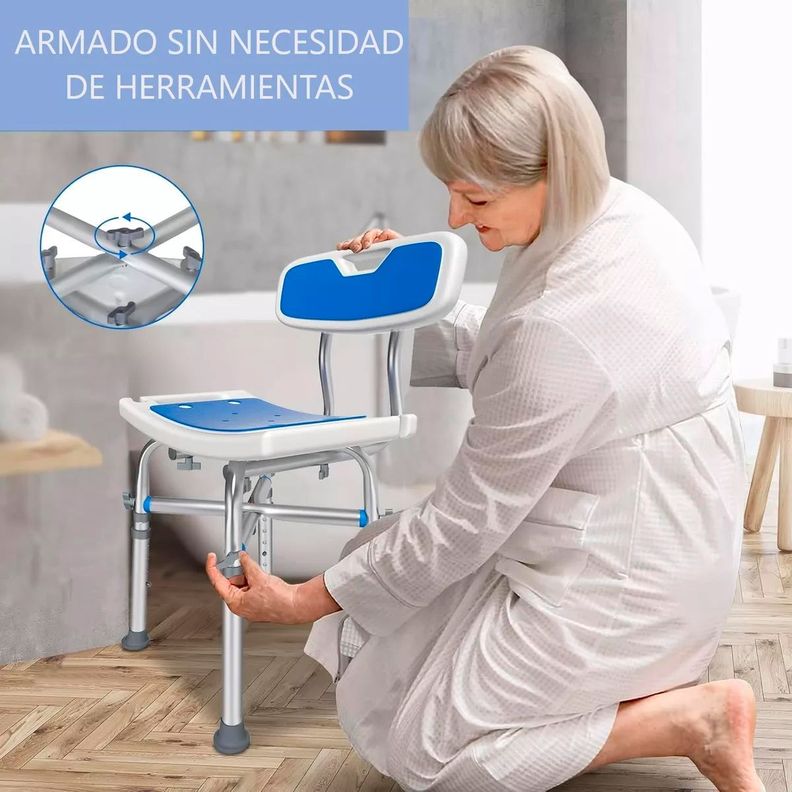Silla De Ducha Baño Aluminio Base Reforzada Y Antideslizante 201D-1-6